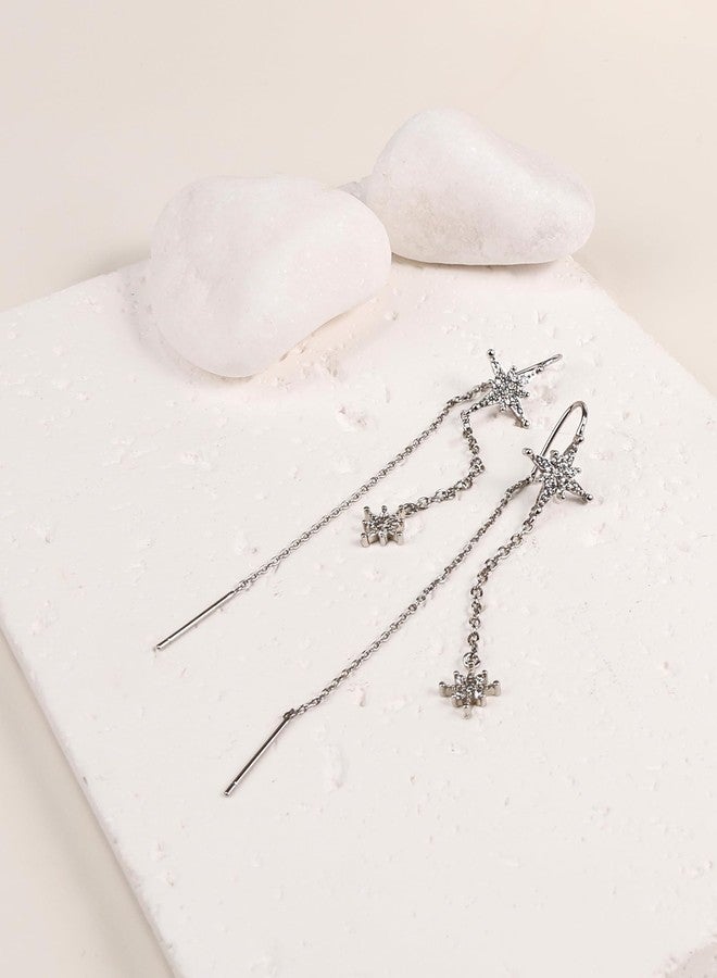 أقراط عليوهام بتصميم نجمة وندفة ثلجية، أقراط متدلية مطلية بالفضة الإسترلينية مرصعة بالكريستال، أقراط بشرابة للنساء - Image 5